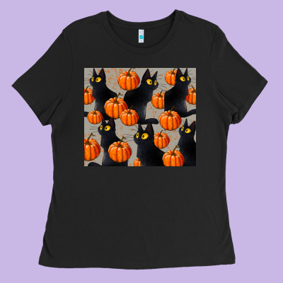 Black Cat With Pumpkins Tumbler Ladies Tee Designed By Lillyallendesigns