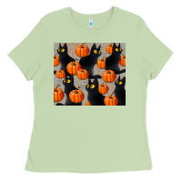 Matcha black cat with pumpkins tumbler Ladies Tee - LillyAllenDesigns