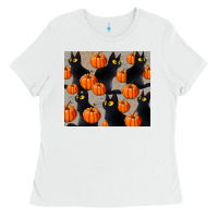 White black cat with pumpkins tumbler Ladies Tee - LillyAllenDesigns
