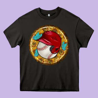 Baseball With Sunflower Round Earrings Heavy Core Tee Designed By Bundleandbundleshop