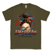 Army Green All American mama messy bun 4th of july Classic Tee - FaDigitalArtStudio
