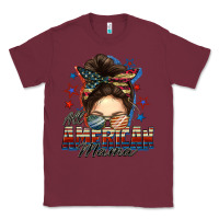Burgundy All American mama messy bun 4th of july Classic Tee - FaDigitalArtStudio