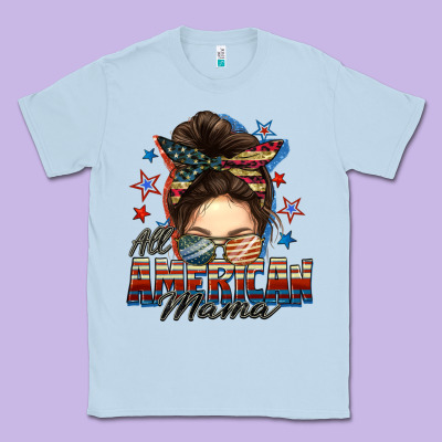 All American Mama Messy Bun 4th Of July Classic Tee Designed By Fadigitalartstudio