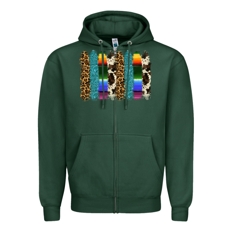 Serape Leopard Tooled Leather Cowhide Background Zipper Hoodie by RanaPortraitStore | Teevron