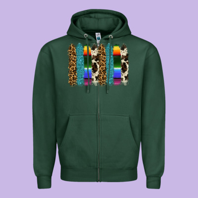 Serape Leopard Tooled Leather Cowhide Background Zipper Hoodie Designed By Ranaportraitstore