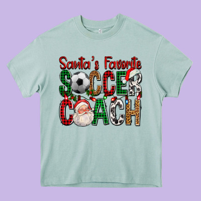 Santa's Favorite Soccer Coach For Christmas Heavy Core Tee Designed By Fadigitalartstudio