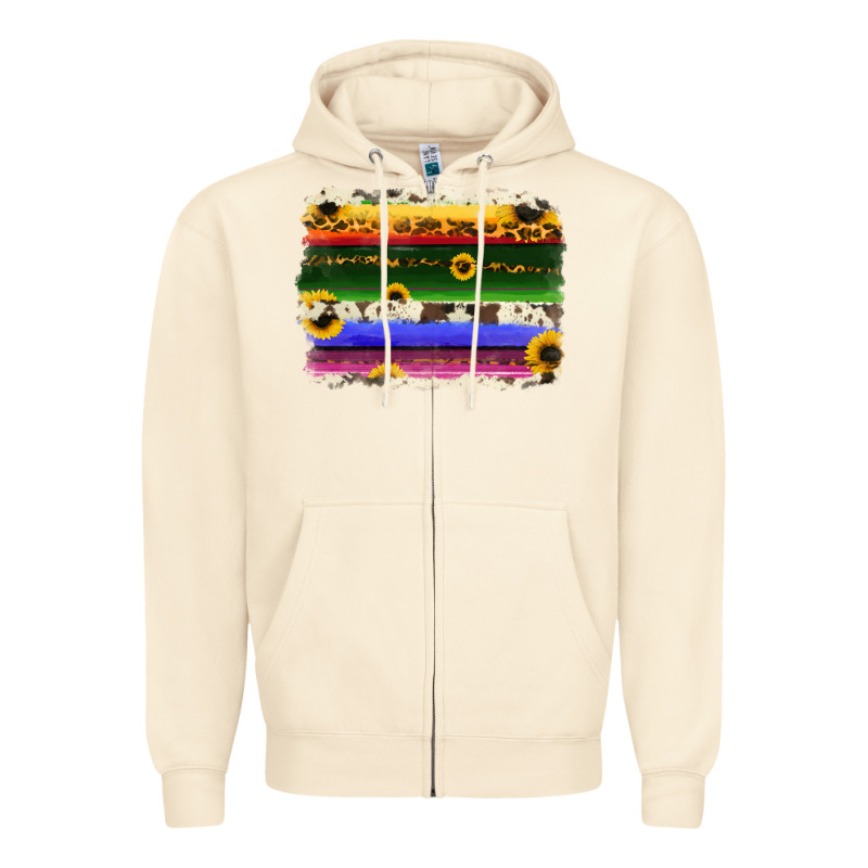 Serape Sunflowers Leopard Cowhide Background Zipper Hoodie by RanaPortraitStore | Teevron