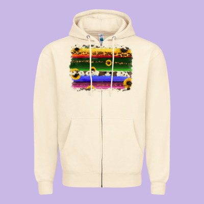 Serape Sunflowers Leopard Cowhide Background Zipper Hoodie Designed By Ranaportraitstore