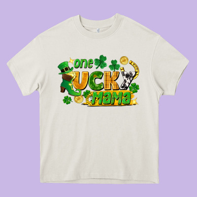One Lucky Mama Heavy Core Tee Designed By Fadigitalartstudio