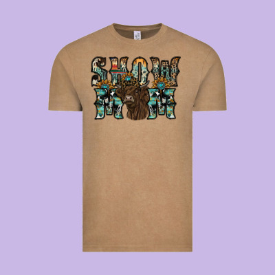 Show Mom Highland Cow Vintage Tee Designed By Sublimationcraftshop