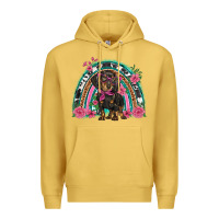 Antique Gold dachshund dog pink  floral rainbow Premium Hoodie - BarkalooDesign
