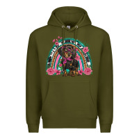 Army Green dachshund dog pink  floral rainbow Premium Hoodie - BarkalooDesign