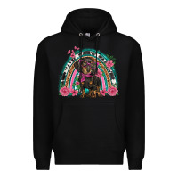 Black dachshund dog pink  floral rainbow Premium Hoodie - BarkalooDesign