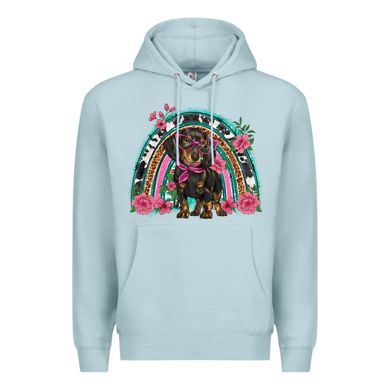 Dachshund Dog Pink  Floral Rainbow Premium Hoodie by BarkalooDesign | Teevron