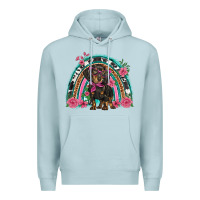 Blue Mist dachshund dog pink  floral rainbow Premium Hoodie - BarkalooDesign