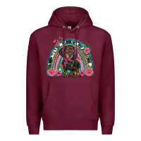 Burgundy dachshund dog pink  floral rainbow Premium Hoodie - BarkalooDesign