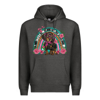 Charcoal Heather dachshund dog pink  floral rainbow Premium Hoodie - BarkalooDesign