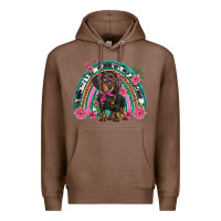 Chestnut dachshund dog pink  floral rainbow Premium Hoodie - BarkalooDesign