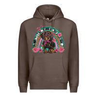 Coffee dachshund dog pink  floral rainbow Premium Hoodie - BarkalooDesign