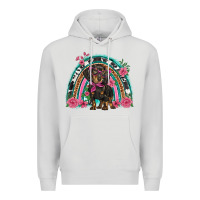Dove Grey dachshund dog pink  floral rainbow Premium Hoodie - BarkalooDesign