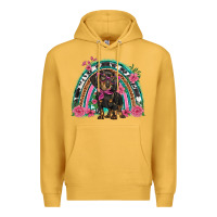 Mustard dachshund dog pink  floral rainbow Premium Hoodie - BarkalooDesign