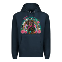 Navy dachshund dog pink  floral rainbow Premium Hoodie - BarkalooDesign