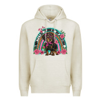 Oatmeal Heather dachshund dog pink  floral rainbow Premium Hoodie - BarkalooDesign