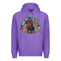 Purple dachshund dog pink  floral rainbow Premium Hoodie - BarkalooDesign