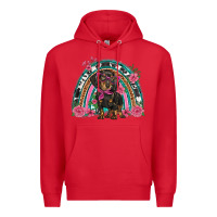 Red dachshund dog pink  floral rainbow Premium Hoodie - BarkalooDesign