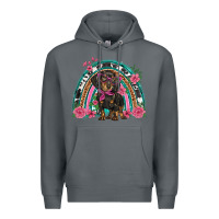Rock dachshund dog pink  floral rainbow Premium Hoodie - BarkalooDesign