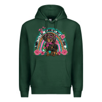 Sports Green dachshund dog pink  floral rainbow Premium Hoodie - BarkalooDesign