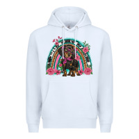 White dachshund dog pink  floral rainbow Premium Hoodie - BarkalooDesign