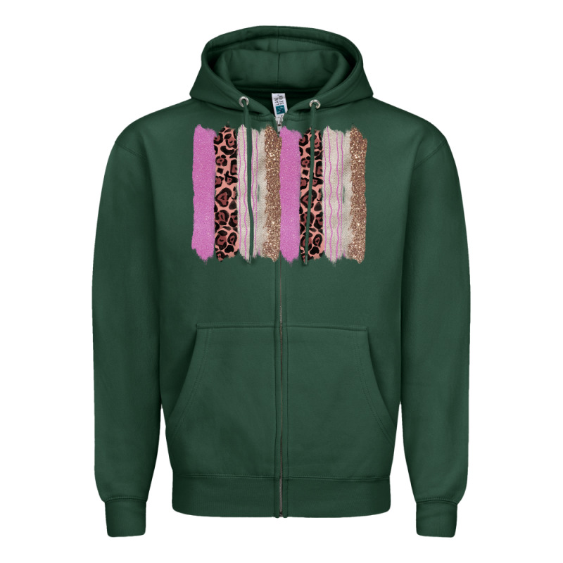 Pink Glitter Leopard Brushstroke Background Zipper Hoodie by RanaPortraitStore | Teevron