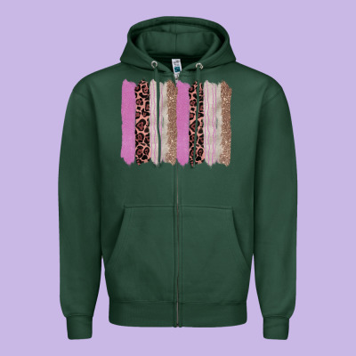 Pink Glitter Leopard Brushstroke Background Zipper Hoodie Designed By Ranaportraitstore