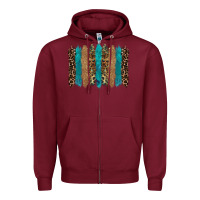 Burgundy glitter turqoise leopard tooled leather background Zipper Hoodie - RanaPortraitStore