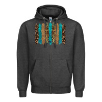 Charcoal Heather glitter turqoise leopard tooled leather background Zipper Hoodie - RanaPortraitStore