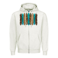 Oatmeal Heather glitter turqoise leopard tooled leather background Zipper Hoodie - RanaPortraitStore