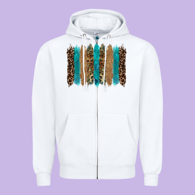 Glitter Turqoise Leopard Tooled Leather Background Zipper Hoodie Designed By Ranaportraitstore