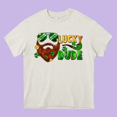 Lucky Dude Saint Patrick's Bearded Man Heavy Core Tee Designed By Fadigitalartstudio
