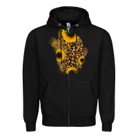 Black glitter sunflowers leopard patch Zipper Hoodie - RanaPortraitStore