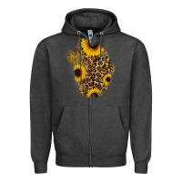 Charcoal Heather glitter sunflowers leopard patch Zipper Hoodie - RanaPortraitStore