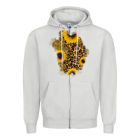Dove Grey glitter sunflowers leopard patch Zipper Hoodie - RanaPortraitStore