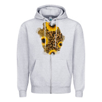 Heather Grey glitter sunflowers leopard patch Zipper Hoodie - RanaPortraitStore