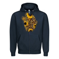 Navy glitter sunflowers leopard patch Zipper Hoodie - RanaPortraitStore