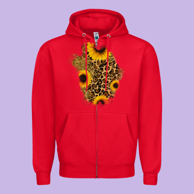 Glitter Sunflowers Leopard Patch Zipper Hoodie Designed By Ranaportraitstore