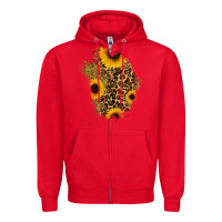Red glitter sunflowers leopard patch Zipper Hoodie - RanaPortraitStore