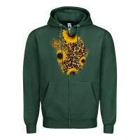 Sports Green glitter sunflowers leopard patch Zipper Hoodie - RanaPortraitStore