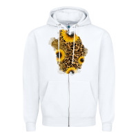 White glitter sunflowers leopard patch Zipper Hoodie - RanaPortraitStore