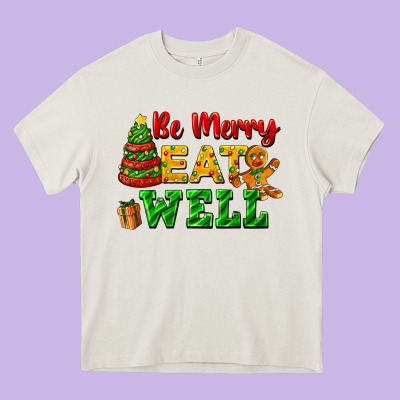 Be Merry Eat Well Heavy Core Tee Designed By Fadigitalartstudio
