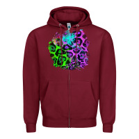 Burgundy Colorful Leopard patch Zipper Hoodie - RanaPortraitStore